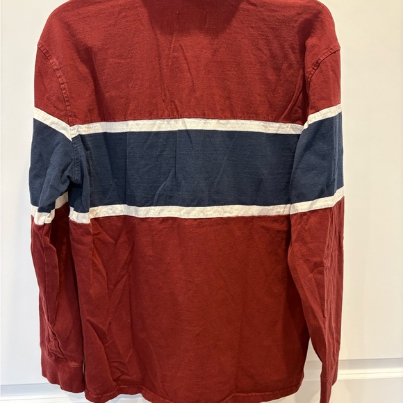 Goodfellow & Co Men's Maroon and Navy Rugby Polo with White Collar Size L - Picture 3 of 4